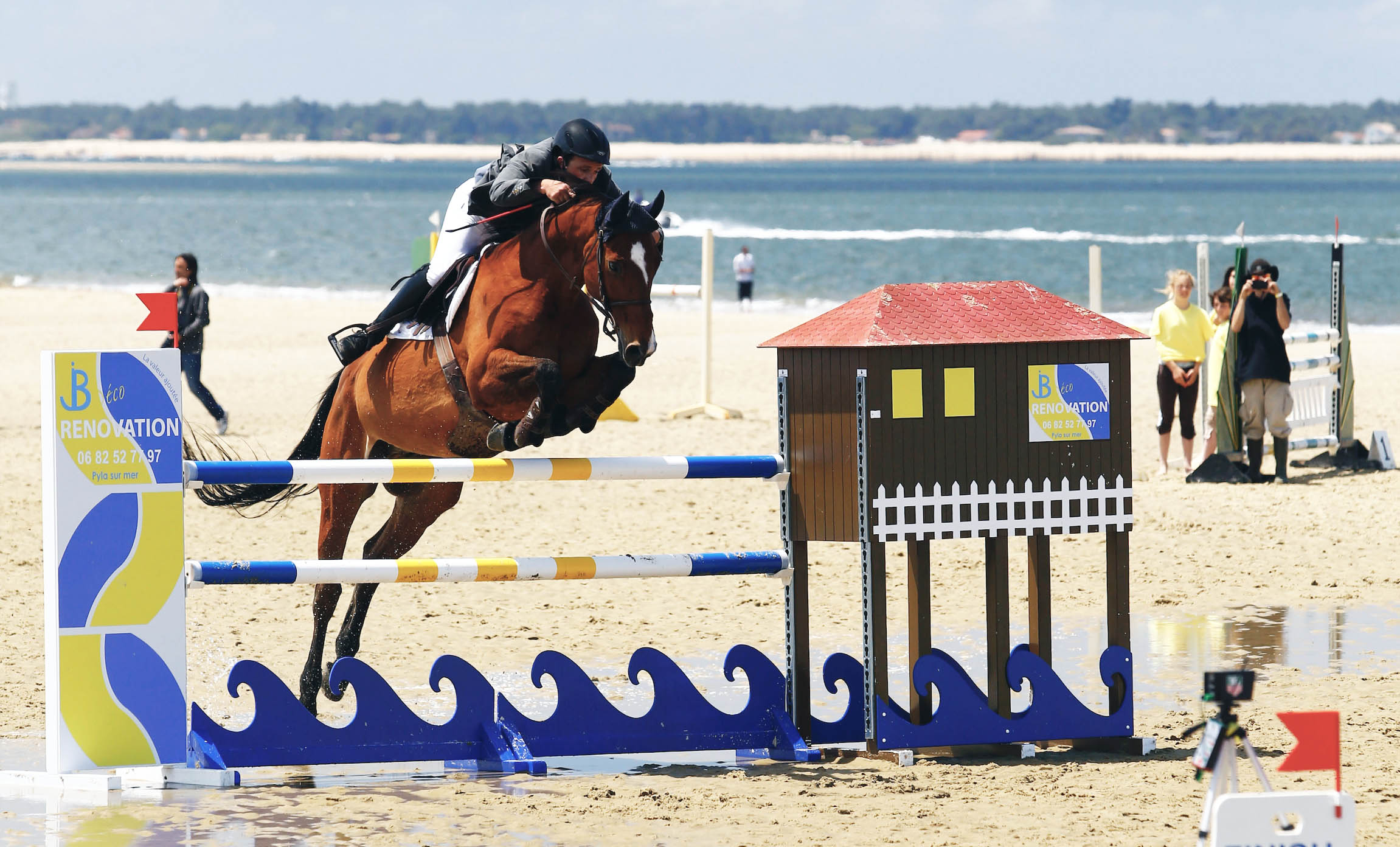 Cheval et son cavalier sautant un obstacle